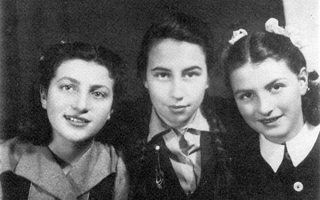 From left, Rena Margulies with Frieda Bernstein, a friend, and Fryda Tenenbaum, a cousin, in a displaced persons camp in Heidenheim.      