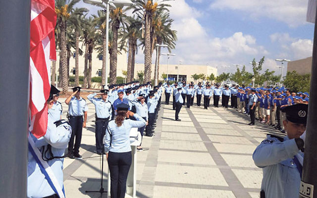 More than 50 U.S. law enforcement officers visiting Israel for the Unity Police Tour are welcomed at a ceremony at the Israel National Police headquarters in Jerusalem.
