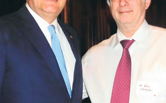 Sen. Ted Cruz (R-Tex.), left, a contender for the Republican presidential nomination, with NORPAC president Ben Chouake at its April 18 fund-raiser.