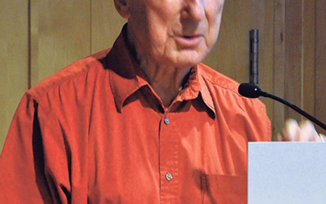 Michael Curtis — now a knight in the French Legion of Honor — delivering a talk at the Princeton Public Library marking his 90th birthday, September 2013.