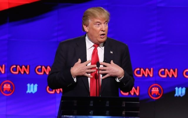 Donald Trump speaking during the CNN, Salem Media Group, The Washington Times Republican Presidential Primary Debate on the campus of the University of Miami in Coral Gables, Florida, March 10, 2016. (Joe Raedle/Getty Images)
