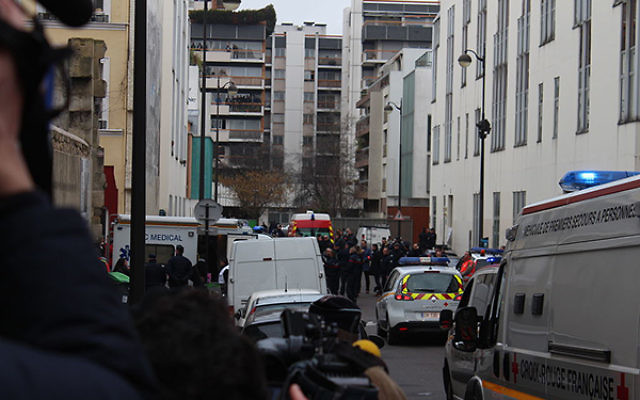 The scene of the Jan. 7 Muslim terror attack on the offices of the Charlie Hebdo satirical newspaper in Paris.