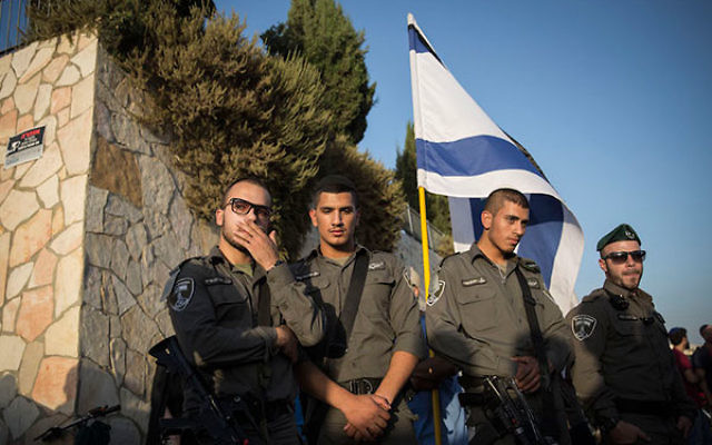 Soldiers attending the funeral of Alon Albert Govberg, who was killed in a terror attack in Jerusalem, Oct. 14, 2015. (Hadas Parush/Flash90)