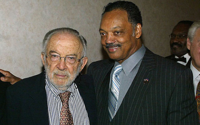 Stanley Sheinbaum and the Rev. Jesse Jackson at an awards dinner and birthday celebration for Jackson in Beverly Hills, Calif., Oct. 14, 2004. (Frederick M. Brown/Getty Images)