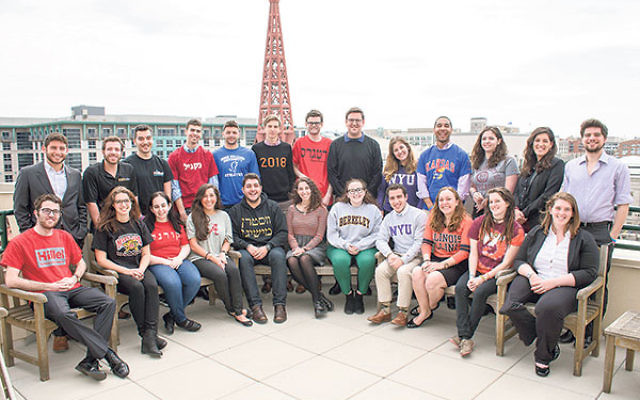 Included among the 24 members of the Hillel International Student Cabinet are Mikhael Smits of Princeton University and Evan Gottesman of Rutgers University, sixth and seventh, respectively, from the left, standing.    