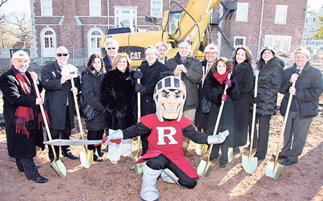 Statewide leaders of the Jewish federation system join Rutgers Hillel leaders at the recent ground breaking for Hillel’s new Eva and Arie Halpern Hillel House.