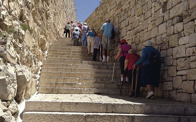 The ability to climb steps, like these in the Old City of Jerusalem, was a requirement for participating in the JCC MetroWest seniors’ trip to Israel.