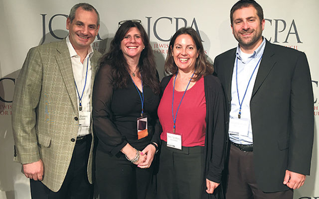 Delegates from the Community Relations Committee of the Jewish Federation of Greater MetroWest NJ, from left, Mark Dunec, Melanie Roth Gorelick, Sheri Goldberg, and Elliot Mathias, after an Oct. 12 session of the Jewish Committee for Public Affairs’