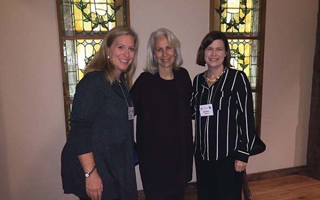 Author and journalist Lynn Povich, center, with Women’s Philanthropy chair Debbie Friedman, left, and moderator Jennifer Altmann of East Brunswick. Photo Courtesy The Jewish Federation in the Heart of NJ