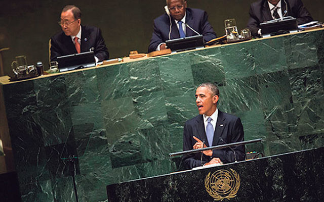President Obama speaking before the United Nations General Assembly, Sept. 24.       