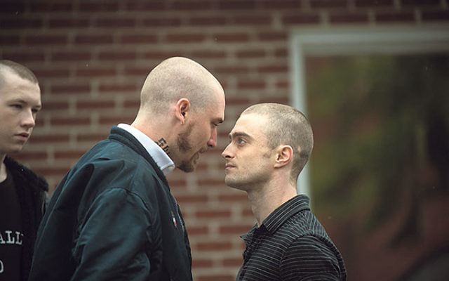 Daniel Radcliffe, right, in a scene from Imperium, in which he plays an FBI agent going undercover as a neo-Nazi.      