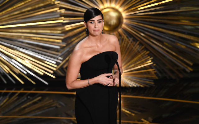 Sarah Silverman speaking at the 88th Annual Academy Awards in Los Angeles, Feb. 28, 2016.