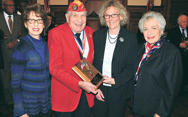 Honoree Murray J. Sklar with, from left, his daughter, Robin Oettle; Essex County Freeholder Vice President Patricia Sebold; and his wife, Harriet.    