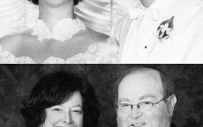 Arlene and Samuel Kaye at their 1960 wedding, top; and today.