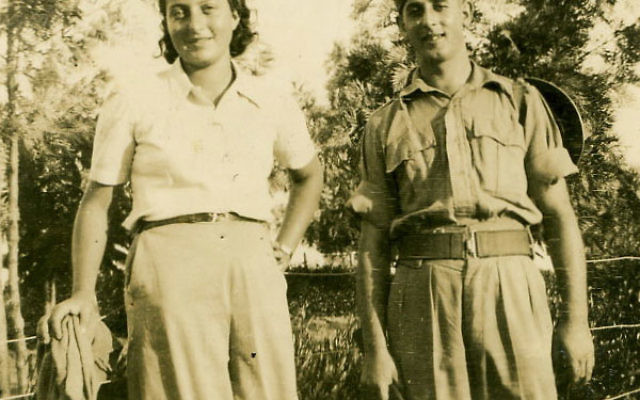 Hannah Senesh and a soldier on a kibbutz in Palestine, 1943.