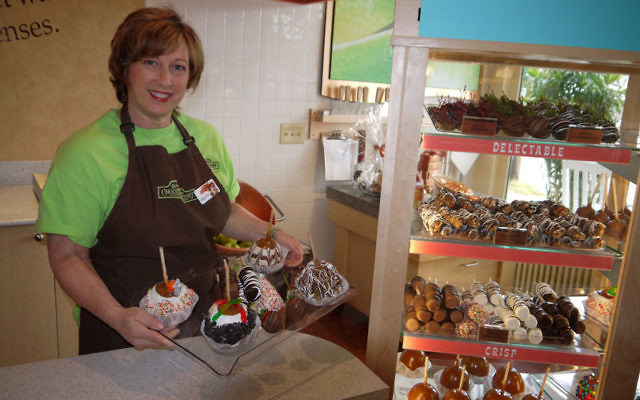 Arlyn Rayfield of Randolph, a past president of the Bohrer-Kaufman Hebrew Academy of Morris County, can now be found behind the counter of the Rocky Mountain Chocolate Factory store she opened in Chester on July 21 with her husband, Marty Schayowitz. Phot