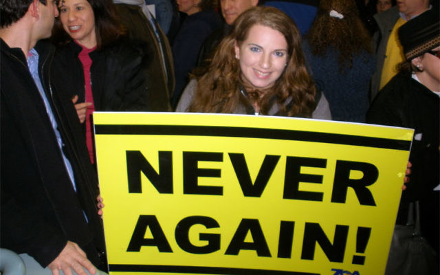 Rutgers Hillel president Sarah Morrison of Edison during the Jan. 29 protest at the Douglass College Center.