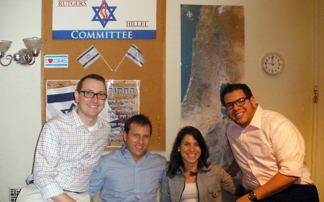 The four new staff members at Rutgers Hillel are, from left, Rabbi Heath Watenmaker, Tzvi Raviv, Lihi Rothschild, and Greg Yellin. Photo by Debra Rubin