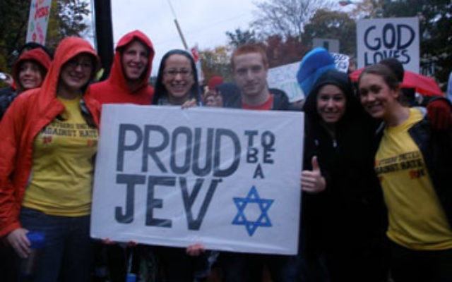 Jewish students protest against the Westboro Baptist Church at an Oct. 28 counter-demonstration outside Rutgers Hillel.
