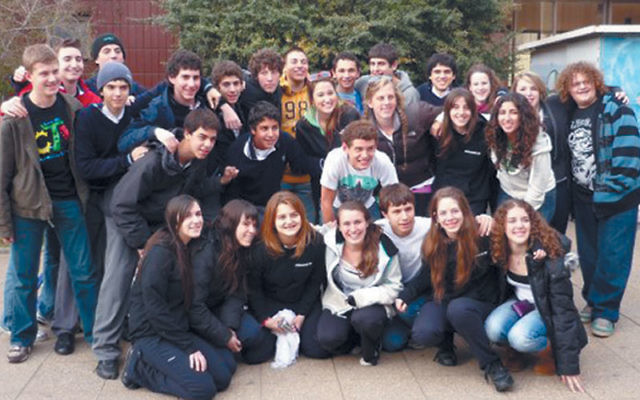 Students from Solomon Schechter Day School of Essex and Union with their Chilean friends in front of Instituto Hebreo in Santiago, August 2009.