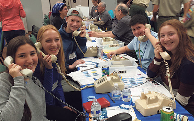 Hoping to bring in the dollars at the Nov. 22 phonathon in Whippany were high school students, from left, Talia Ramer, Veronica Slater, Ben Rogovin, Same Russ, and Shana Slater.