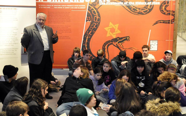 Rabbi Eric Milgrim of Temple B’nai Shalom addresses students from St. Bartholomew’s Catholic Church and his synagogue during their trip to the U.S. Holocaust Memorial Museum.