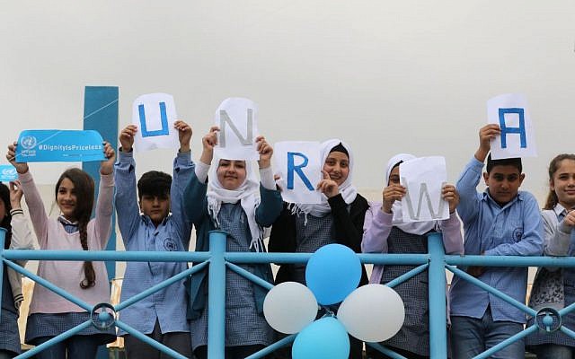 Students at a UNRWA school in southern Lebanon protest against US aid cuts to the organization. Getty Images