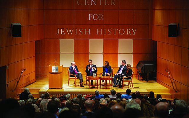 A discussion about how the Jewish vote would affect the midterms instead largely focused on whether the president harbors anti-Semitic beliefs. From left, Clyde Haberman, Julian Zelizer, Halie Soifer, Jeff Jacoby, and Rabbi Jill Jacobs. Photo by Gemma Solomons, Center for Jewish History