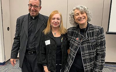 At the Creating a Caring Community Together conference are, from left, Father Joe Ciccone, Rabbi Ziona Zelazo, and Jocelyn Gilman. Photo by Johanna Ginsberg