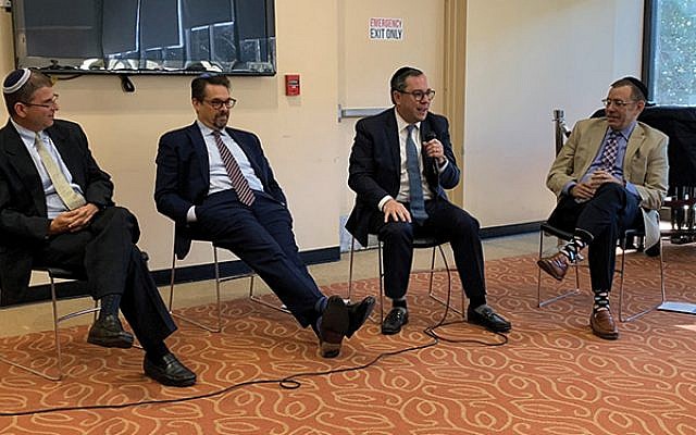 The rabbis on the panel discussing pluralism in Israel and the role of American Jews were, from left, Seth Farber, Matthew Gewirtz, Sam Klibanoff, and David Hoffman. Photos by Johanna Ginsberg