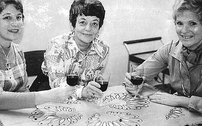 Hadassah members Norma Papier (left), Roz Staras (center), and Anita Kasrel in 1974.
