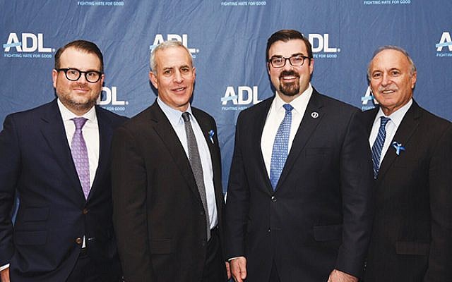 Jared Maples, director of NJOHSP, second from right, with Evan R. Bernstein, regional director New York/New Jersey ADL; Ross Pearlson, ADL New Jersey regional chair; and Roy Tanzman, ADL board member.
