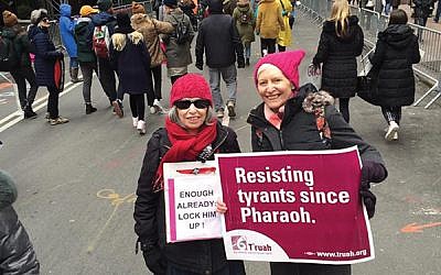 Rabbi Ruth Gais, right, with Lucy McDiarmid at the Upper West Side Women’s March on Jan. 19. (Courtesy Ruth Gais)