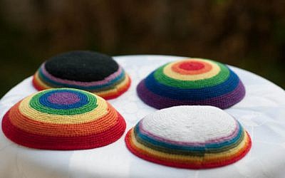 LGBTQ rainbow kippas. Courtesy of 2queerjews: https://www.etsy.com/shop/2queerjews