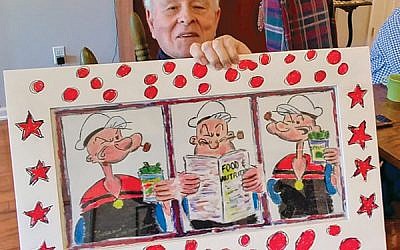 As with this triptych of Popeye portraits, Richard Brown’s creativity often spreads to the frames around his work.