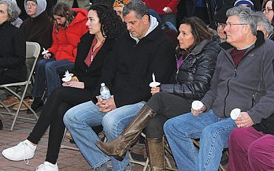 The Josephson family at the April 2 vigil, from left, Sydney, Seymour, and Marci. 
(Courtesy John Nalbone, Robbinsville Communications and Public Information Officer)