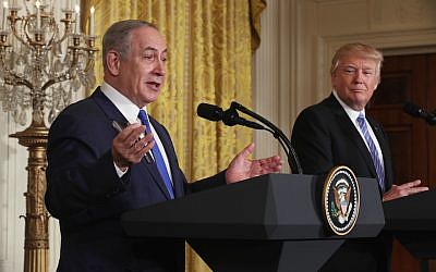 Israeli Prime Minister Benjamin Netanyahu speaking at a joint news conference with President Donald Trump at the White House, Feb. 15, 2017. (Getty Images)