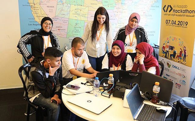 Students at the Negev region’s first hackathon in Beersheva. Photo courtesy Siraj