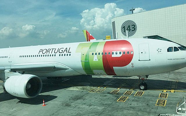 The plane that carried some 200 passengers on TAP Air Portugal’s inaugural flight to Israel. Photos: Lori Silberman Brauner