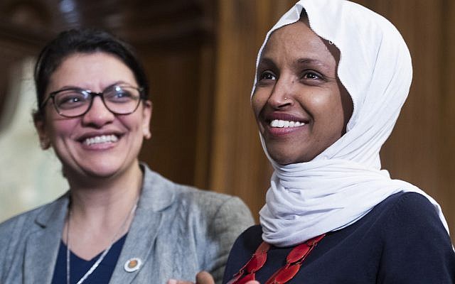 Rep. Rashida Tlaib, left, and Rep. Ilhan Omar. Members of the Modern Orthodox movement disagree whether Israel was correct in barring entry to them. Getty Images