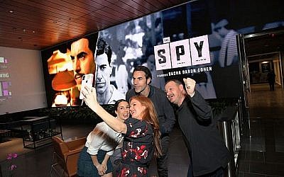 Alona Tal, Isla Fisher, Sacha Baron Cohen, and Gideon Raff attend "The Spy" screening and reception at Netflix Home Theater on September 05, 2019 in Los Angeles, California. Getty Images for Netflix