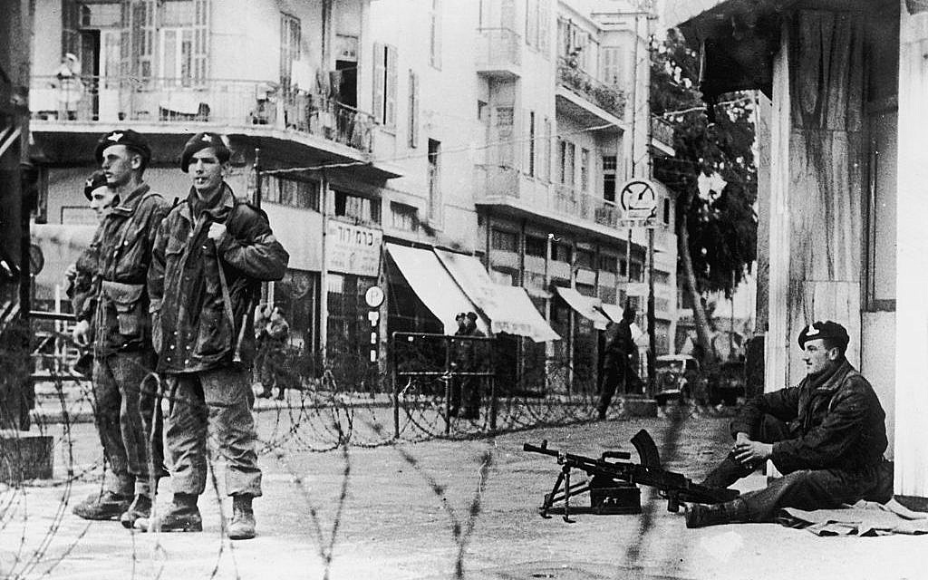 Illustrative photo: 4th January 1947:  British Paratroopers patrolling the streets of Tel Aviv after one of their officers, Major Brett, was captured and flogged by Jewish armed groups. (Photo by Keystone/Getty Images)