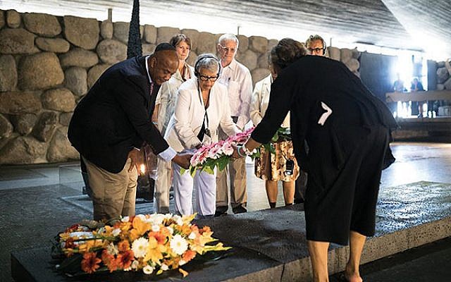 New Jersey Rep. Bonnie Watson Coleman lays a wreath at Yad Vashem during a 2017 trip to Israel. Photos courtesy office of Bonnie Watson Coleman