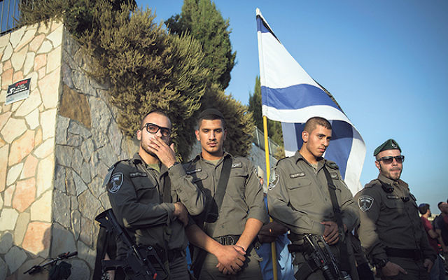 Soldiers attending the funeral of Alon Albert Govberg, who was murdered in a terror attack in Jerusalem, Oct. 14.     
