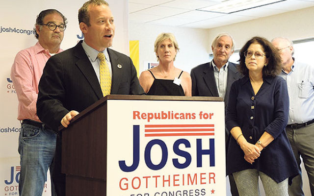 Democrat Josh Gottheimer speaks at a Republicans for Josh rally in Paramus.&nbsp;