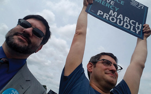 Rabbi Joel Abraham, left, of Temple Sholom in Scotch Plains joined the march in Washington to take a stand for justice. Photo courtesy Rabbi Joel Abraham.