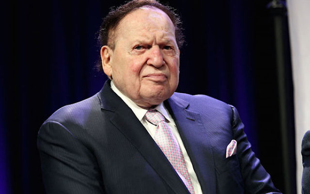 Sheldon Adelson attending the fourth Annual Champions Of Jewish Values International Awards Gala at Marriott Marquis Times Square in New York City, May 5, 2016. (Steve Mack/Getty Images)