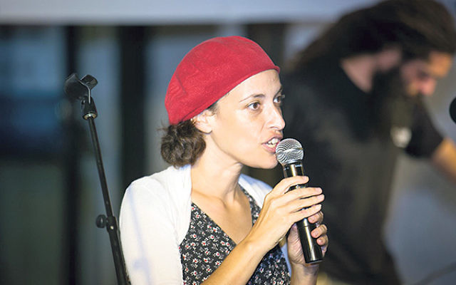 Tehila Nachalon — who served as the former Central federation’s representative in Israel — addresses a gathering of the Yerushalmit Movement, which she helped found to build bridges among the diverse communities of Jerusalem.  
