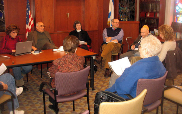 A Christian-Jewish Bible study class led by Rabbi Aaron Kriegel, second from left, the Rev. Lucy Ann Dure, and the Rev. Laurin Currie McArthur has been meeting in Verona since 2006. Photos by Johanna Ginsberg