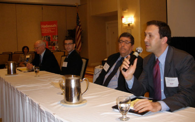 Shlomi Kofman, Israeli deputy consul general in New York, takes part in a panel discussion at the Southern NJ Region of Hadassah’s spring conference, along with, from left, Jacob Toporek of the State Association of Jewish Federations; Rutgers Hillel